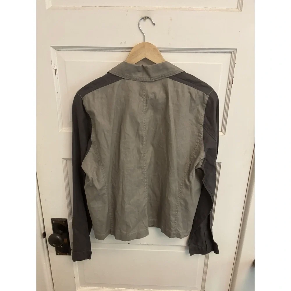 Eileen Fisher Gray Organic Linen Moto Jacket Two Tone Zip Lightweight Large $278